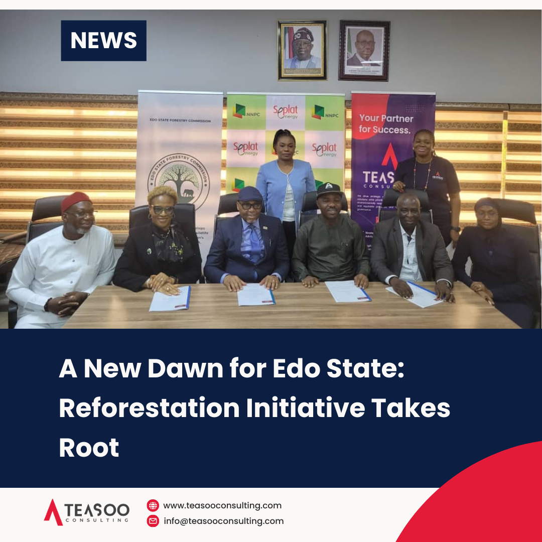 A new dawn for Edo State! Representatives from Edo State Government, NNPC, Seplat, and TEASOO Consulting join forces to plant 5 million trees and reforest 6,000 hectares of degraded forests. This initiative will help combat climate change, improve air and water quality, and provide habitat for wildlife.